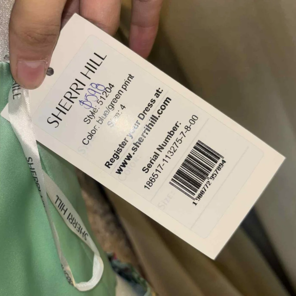 NWT Size 4 Sherri Hill 2-Piece Blue & Green Print Taffeta Ballgown - Picture 8 of 9